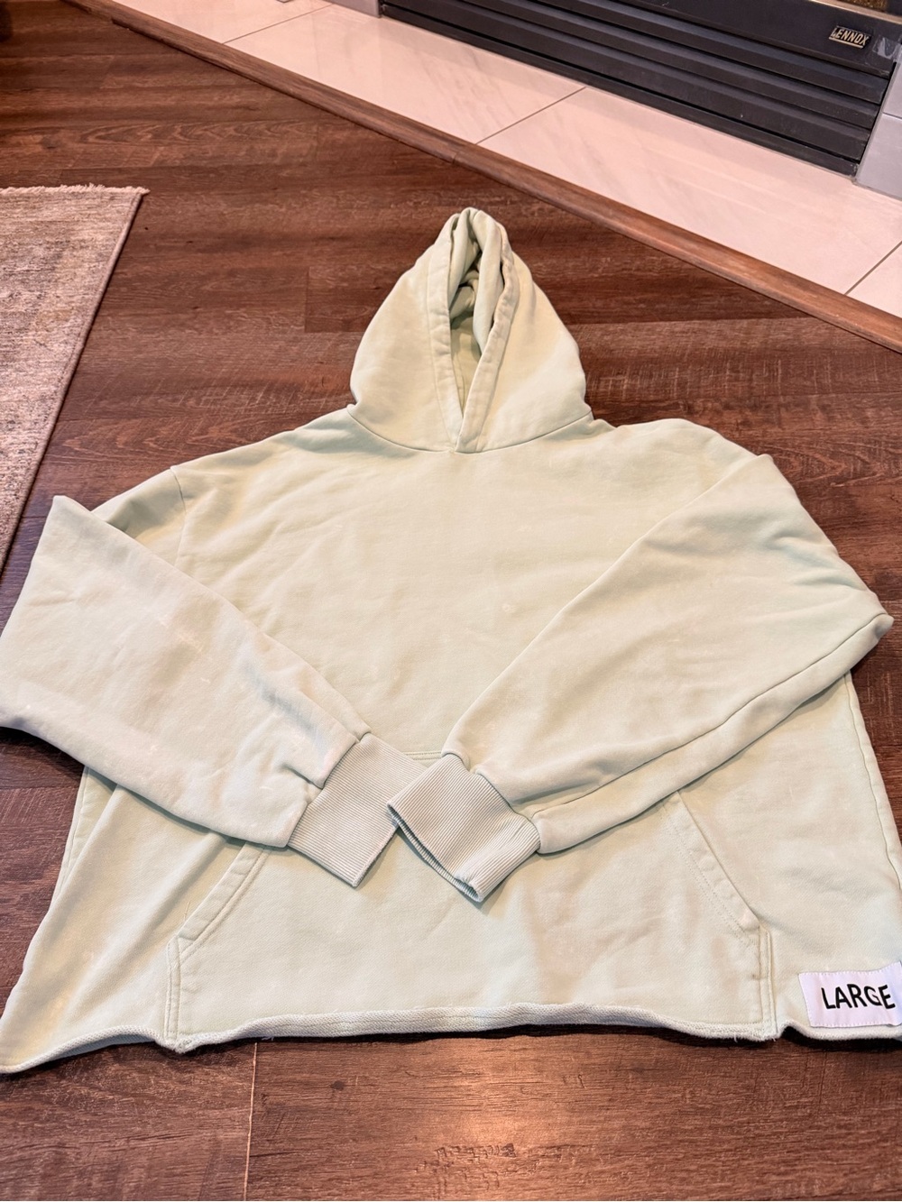 TRÜ Oversized Hoodie Womens Large Mint Green Raw Hem Pullover Sweatshirt